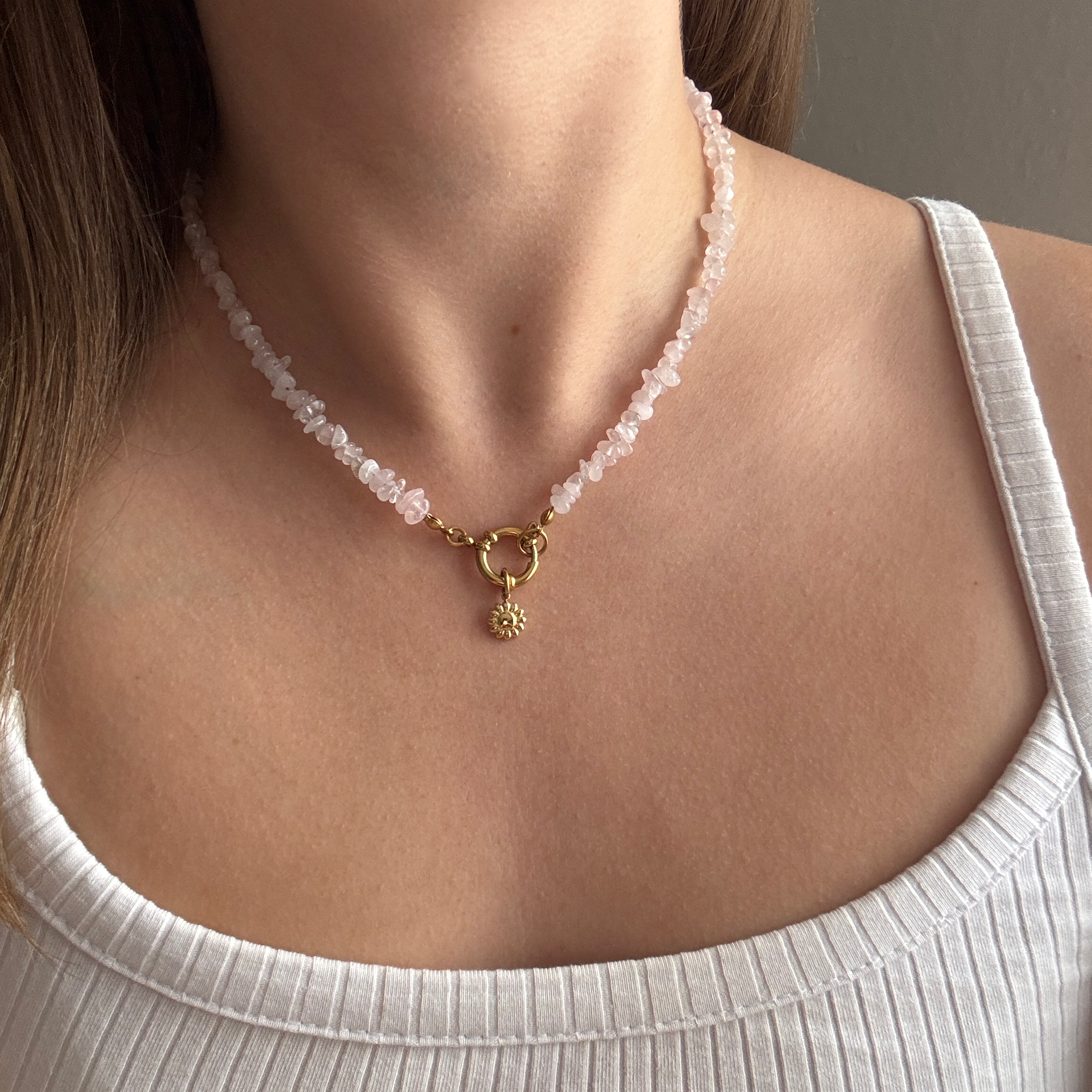 rosenquarzkette#Farbe_Gold