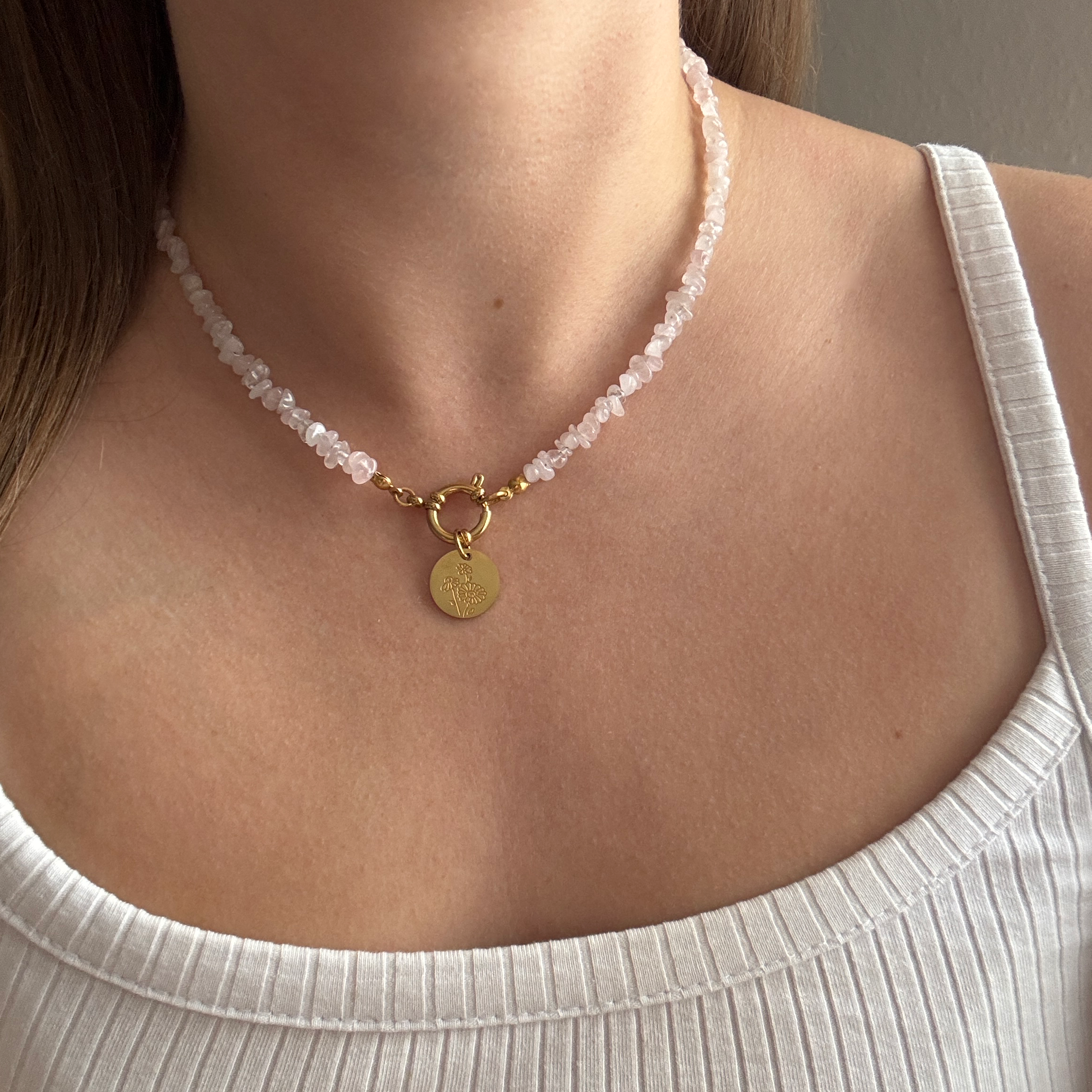 rosenquarzkette#Farbe_Gold